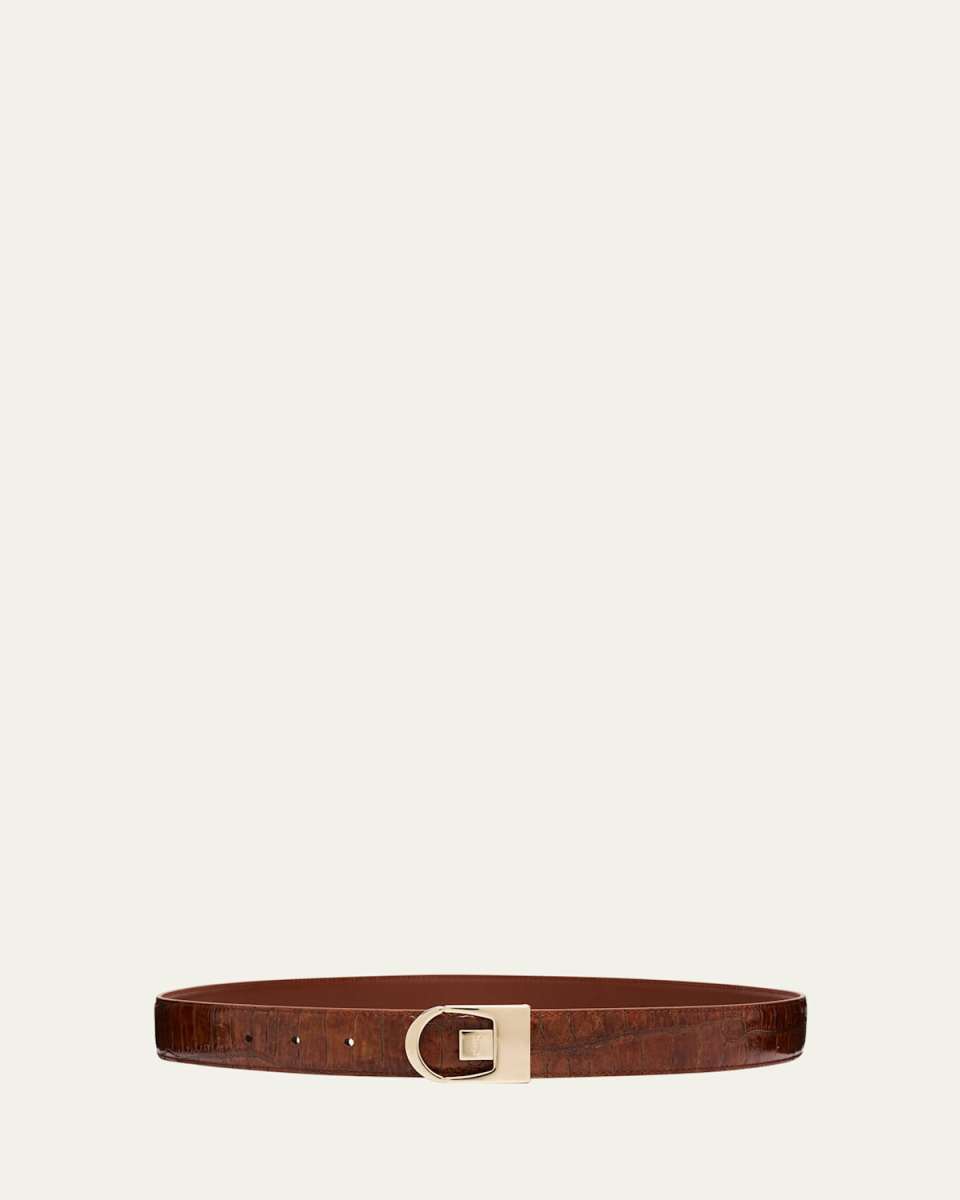 Reversible Croc-Embossed Leather Belt
